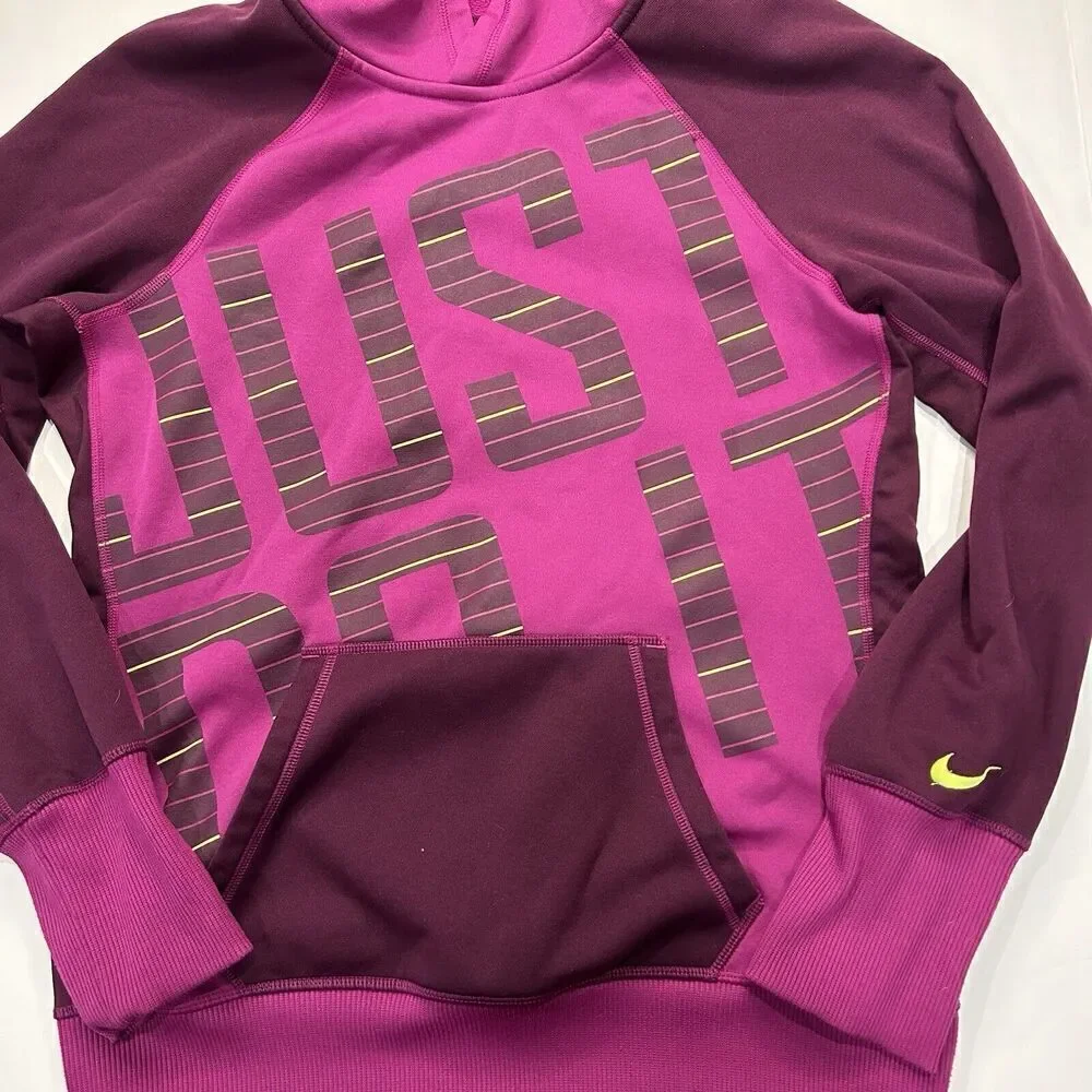 Nike Therma-Fit Hoodie Sweatshirt JUST DO IT Fleece Lined Spell Out Purple M - Picture 2 of 7